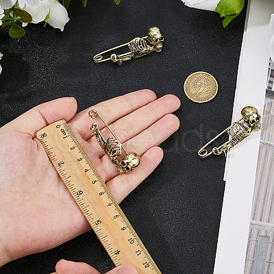 6Pcs Skeleton Halloween Zinc Alloy Brooch JEWB-FH0002-37AG-1