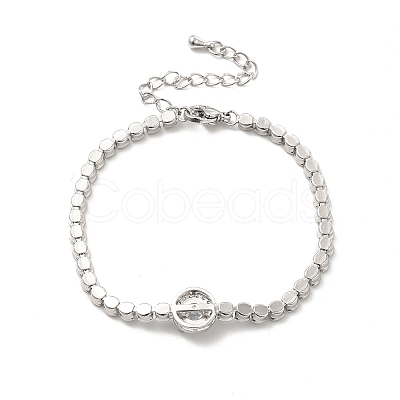 Clear Cubic Zirconia Flat Round Link Bracelet with Tennis Chains BJEW-C030-01P-1