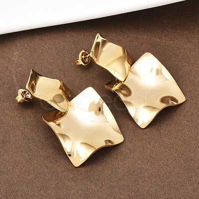 304 Stainless Steel Square Dangle Stud Earrings EJEW-K268-79A-G-1
