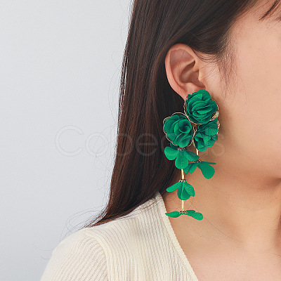 Alloy Cloth Flower Tassel Stud Earrings FS-WG1853D-06-1