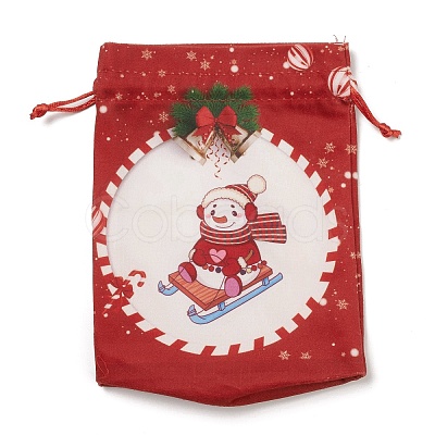 Christmas Theme Rectangle Cloth Bags with Jute Cord ABAG-P008-01A-1