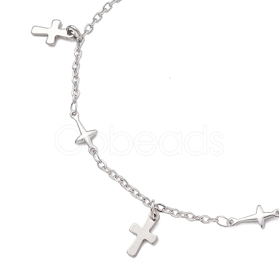3Pcs 3 Styles 304 Stainless Steel Cross Link Chain Anklets AJEW-AN00739-1
