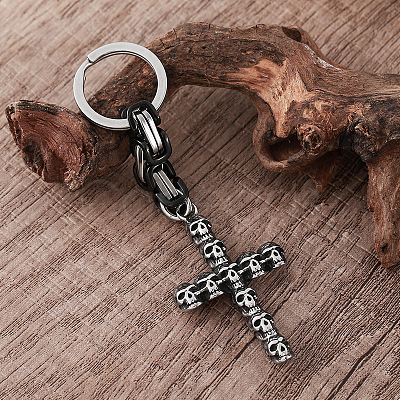 304 Stainless Steel Skull-shape Cross Keychains LS-HC7516-1