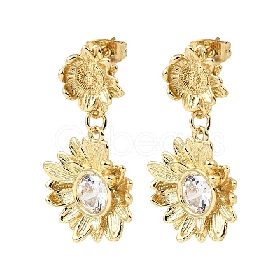 Brass Clear Cubic Zirconia Stud Dangle Stud Earrings EJEW-G473-07G-1