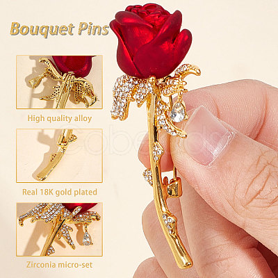 Rhinestones Rose Lapel Pin JEWB-WH0026-24-1