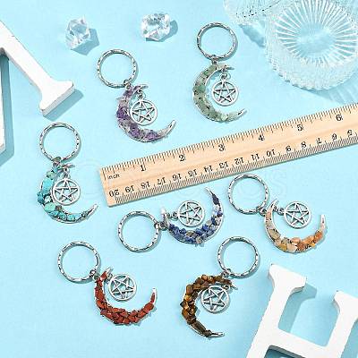 7Pcs Natural & Synthetic Mixed Stone Moon Keychains KEYC-FS00043-1