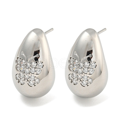 Rack Plating Brass Micro Pave Clear Cubic Zirconia Stud Earring EJEW-C102-29C-P-1