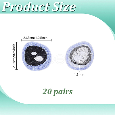 20 Pairs Eye Polyester Embroidery Sew on Cloth Patches PATC-PH0001-85-1