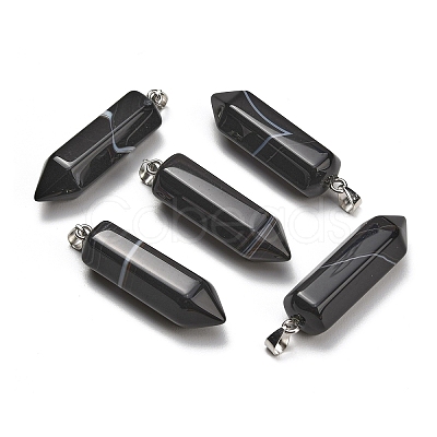 Natural Black Banded Agate Pendants GG-CBAA0EE-02P-15-1