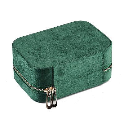 Italian Velvet Double Layers Jewelry Set Storage Zipper Boxes with Mirror Inside CON-G023-09D-1