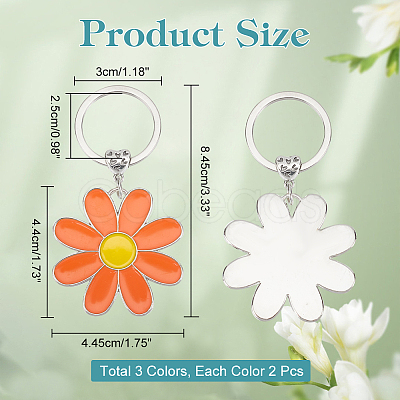 6Pcs 3 Colors Daisy Alloy Enamel Pendant Keychain KEYC-HY0001-18-1