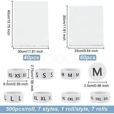 7 Rolls 7 Styles Paper Self-Adhesive Clothing Size Labels Sticker Rolls DIY-OC0004-34-1