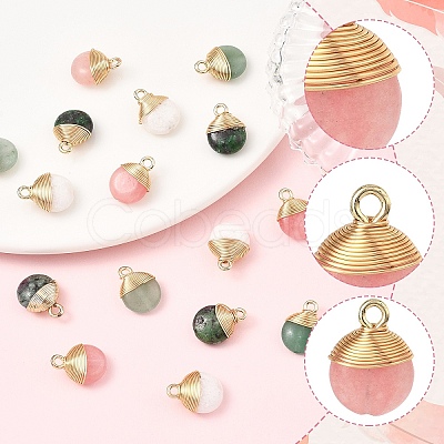 4Pcs 4 Styles Natural White Jade & Green Aventurine & Ruby in Zoisite Flat Round Charms G-YW0002-63-1