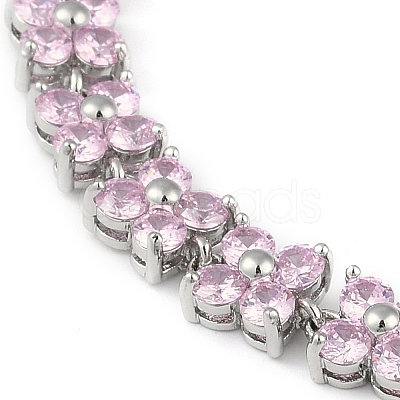 Noble Gift Ideas for Lady Platinum Tone Brass Micro Pave Cubic Zirconia CZ Flower Link Chain Bracelets BJEW-L472-03-1-1