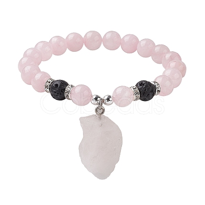 Natural Rose Quartz Beaded Stretch Bracelets BJEW-JB10070-03-1