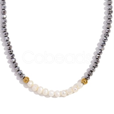 Fashion Natural Freshwater Pearl & Faceted Rondelle Glass Beaded Necklaces for Women AX4759-6-1