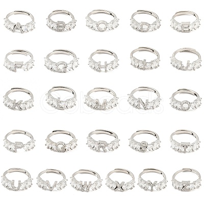 26Pcs 26 Style Initial Letter A~Z Clear Cubic Zirconia Adjustable Rings Set RJEW-Q781-17P-1