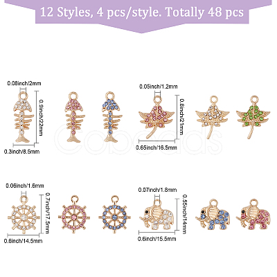 CHGCRAFT 48Pcs 12 Styles Rack Plating Eco-friendly Alloy Rhinestone Pendants FIND-CA0007-95-1