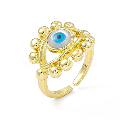 Natural Shell Evil Eye Open Cuff Ring RJEW-I091-06G-1