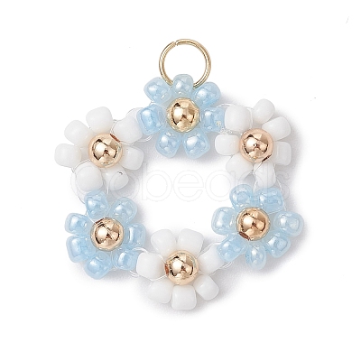 Flower Glass Seed Beads Pendants PALLOY-JF02979-1