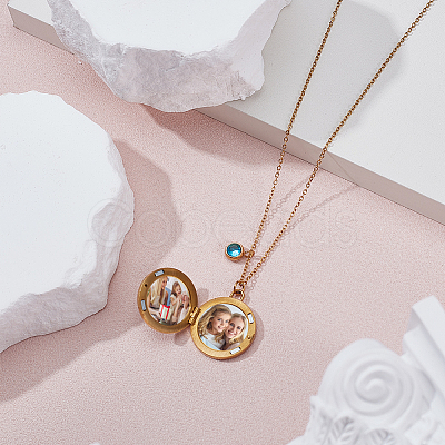 Stainless Steel Pave Natural White Shell Flat Round Magnetic Locket Pendant Necklaces for Women NJEW-NB00012-1