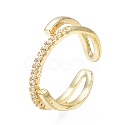 Clear Cubic Zirconia Wrapped Open Cuff Ring for Women RJEW-N035-088-1