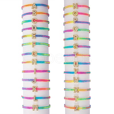 Crystal Rhinestone Initial Braided Bead Bracelet BJEW-SW00037-12-1