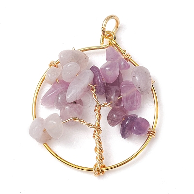 6Pcs 6 Styles Natural Mixed Gemstone Chip Pendants PALLOY-JF02595-1