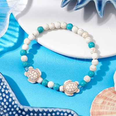 Synthetic Turquoise Beaded Stretch Bracelets for Women Men BJEW-JB11150-01-1