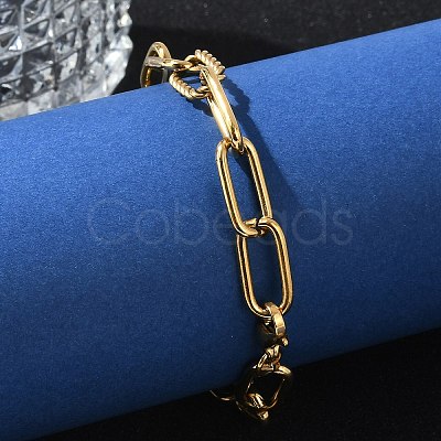 Ion Plating(IP) 304 Stainless Steel Paperclip Chain Bracelets BJEW-F412-02G-1