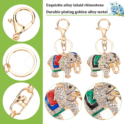 WADORN 2Pcs 2 Colors Cute Elephant Enamel Rhinestones Pendant Keychain KEYC-WR0001-40-1