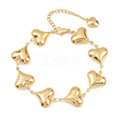 304 Stainless Steel Heart Link Chain Bracelets for Valentine's Day Gift BJEW-D359-17A-G-1