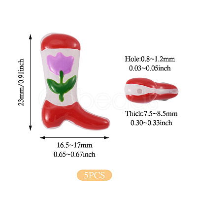 5Pcs Boot Baking Paint Glass Enamel Beads LAMP-TADJ0001-08D-1
