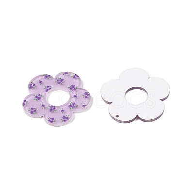 Flower Theme Printed Acrylic Pendants OACR-T028-06C-1