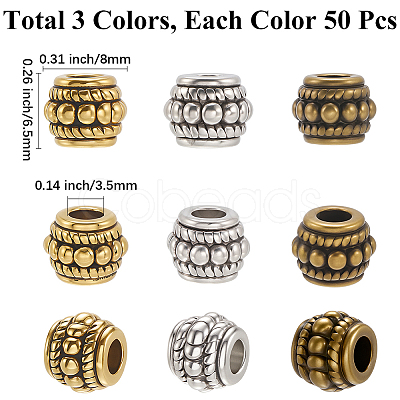 150Pcs 3 Colors Tibetan Silver Beads TIBEB-PA0001-01-1