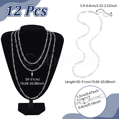 12Pcs 4MM 304 Stainless Steel Paperclip Chain Necklaces NJEW-NB0001-38B-1
