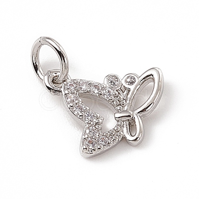 Brass Micro Pave Clear Cubic Zirconia Butterfly Charms ZIRC-F132-54P-1