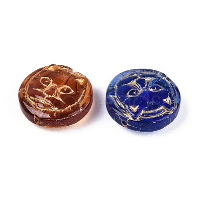 Flat Round with Cat Shape Glass Beads GLAA-T025-47M-1