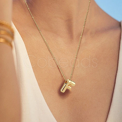 1pc Brass Chain with Alloy Letter Pendants Necklaces NJEW-LP0001-41F-G-1