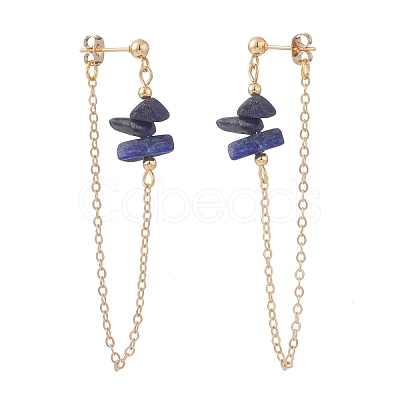Natural Lapis Lazuli Chip Beads Dangle Stud Earrings for Women X1-EJEW-TA00028-05-1