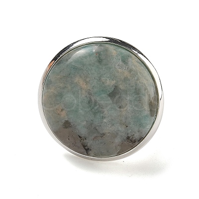 Natural Amazonite Round Adjustable Rings RJEW-K371-09S-14-1