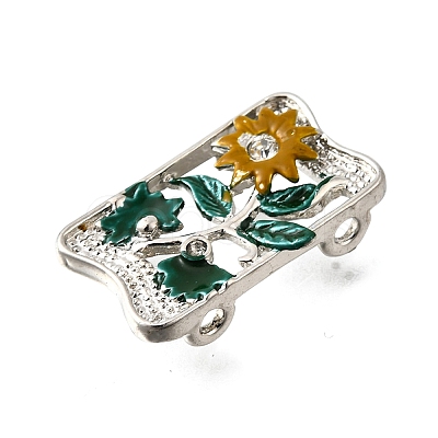 Brass Crystal Rhinestone Rectangle with Flower Multi-Strands Links KK-P306-19P-1