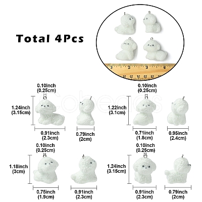 4Styles 4Pcs Flocking Resin Cute Puppy Pendants RESI-YW0003-43A-1