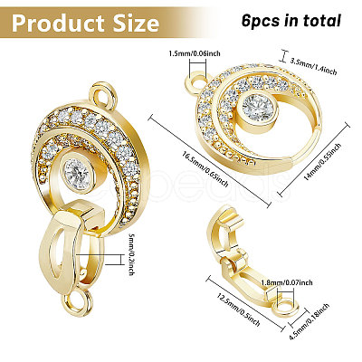 CHGCRAFT  6Pcs Brass Fold Over Clasp with Crystal Rhinestone KK-CA0002-69A-1