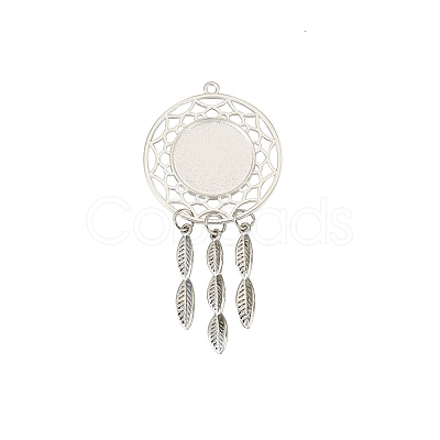Hollow Alloy Pendants Cabochons Settings PALLOY-TAC0127-02S-1