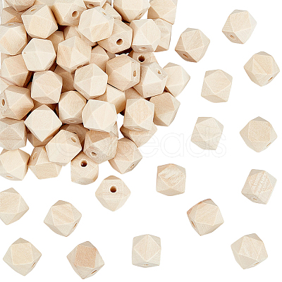 100Pcs Unfinished Wood Faceted Cube Beads WOOD-PA0001-75B-1