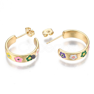 Brass Enamel Stud Earrings EJEW-T014-07G-NF-1