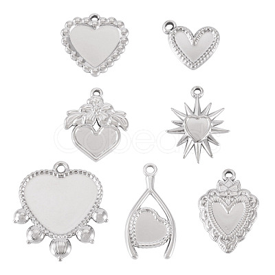 7Pcs 7 Styles 304 Stainless Steel Pendant Cabochon Settings STAS-TA0005-83-1
