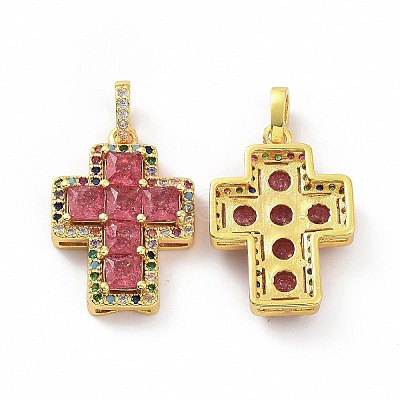 Brass Micro Pave Clear Cubic Zirconia Pendants ZIRC-F135-24G-A-1