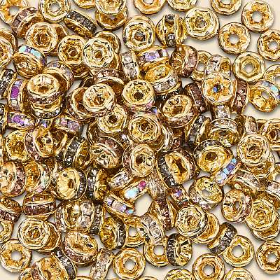 200Pcs 4 Colors Brass Grade A Rhinestone Spacer Beads KK-PA0001-05-1